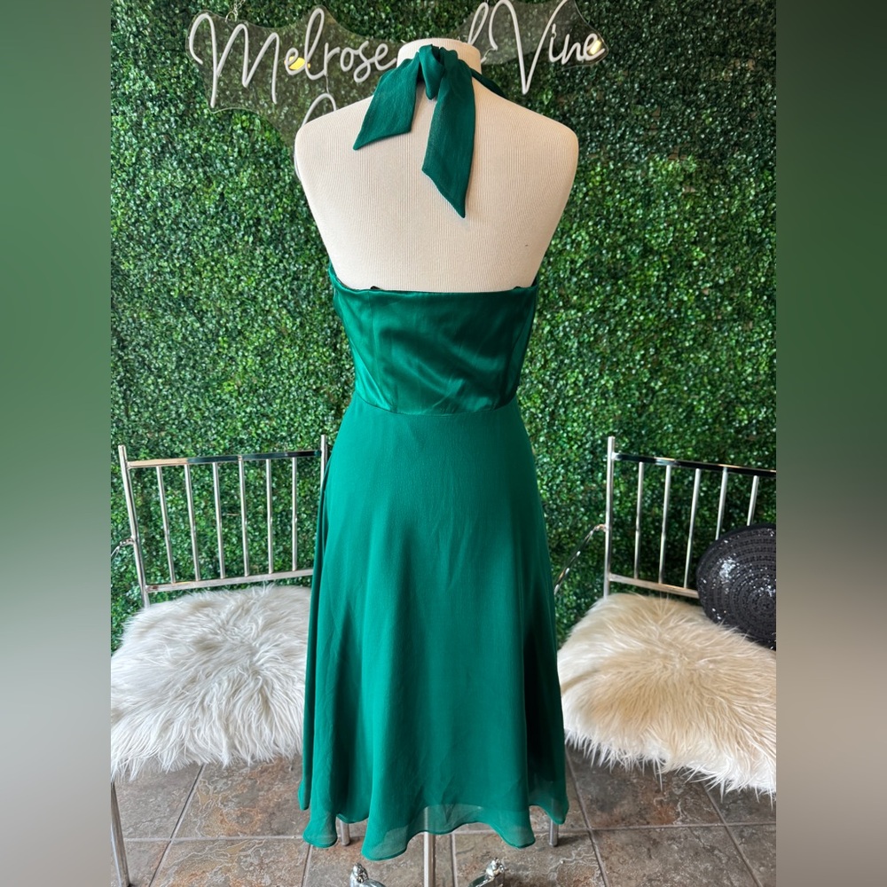 New DONNA RICCO Silk Chiffon and Charmeuse Halter Dress-Emerald green size 8 - Picture 6 of 10